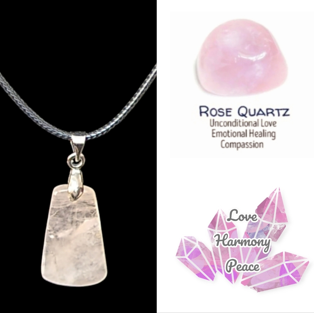 New! 18k White Gold Rose Quartz Semi precious Stone Necklace